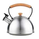 briebe Bouilloire Induction Sifflante, Retro, Acier Inoxydable 2,3 L, Tout Feux: Plaque Vitrocéramique, Gaz, Électrique, Poignée en Bois Cool Touch, Vintage, Pour Thé, Café, Tea Pot, Inox