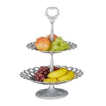 Relaxdays Serviteur à gâteaux présentoir à fruits étagère en aluminium avec poignée 2 étages service fruit dessert amuse-gueule apéritif métal, gris argenté 44 x 31 x 31 cm