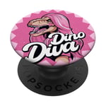 Dinosaure aux cheveux roses, citation de Dino Diva PopSockets PopGrip Interchangeable