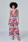 Izabel London Womens Multi Orange Floral Knot Front Maxi Dress Jersey - Size 8 UK