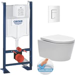 Grohe - Pack wc Bâti autoportant avec Cuvette Swiss Aqua Technologies sans bride + Plaque blanche (ProjectSATrimless-4)