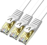 1,5m x 3piéces Patch Cable Ethernet Cat 7 Plat Rj45 pour Réseau 10Go/s Blanc