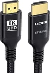 8K 4K Câble HDMI 15M, Nylon 48Gbps Haute Vitesse HDMI Cable 4K 240Hz 165Hz 144Hz 120Hz 8K 60Hz 4:4:4 DTS:X eARC HDCP2.3 HDR10+ TV Moniteur Projecteur PC de Jeu PS5 X-box