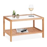 Relaxdays Table d'appoint, Console en Bois de Noyer et Verre, H x L x P : 35 x 60 x 40 cm, pour Salon, Nature