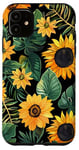 Coque pour iPhone 11 Peinture noire moderne en forme de tournesol tropical, « Don't Care Bear »