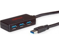 Roline Usb 3.0 Hub, 4 Ports, With Repeater 10M, Svart, Svart, 17 X 40 X 81 Mm, 1 Cm