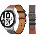 (punainen-hopea)Nahkaranneke Samsung Galaxy Watch 4 Classic 46mm 42mm 44mm 40mm älykellon vyö Ei aukkoja Rannekoru Correa Galaxy Watch 4 ranneke - kellon rannekkeet