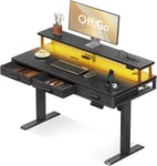 Bureau Réglable avec Tiroirs, 120cm Bureau Electrique avec Support de Moniteur, Bureau Gaming Electrique avec Chargeur et Lumière LED, Bureau Electrique Reglable, Noir