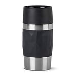 EMSA Travel Mug Compact Tasse Mug isotherme noir 0,3 L Isolation double paroi boissons chaudes café 3h fraîches 6h Acier inoxydable revêtement silicone N2160100