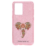 Coque Iphone 12 MINI paillettes rose elephant henne personnalisee