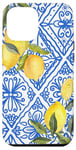 Coque pour iPhone 15 Pro Max Citrons Carreaux Bleu Italien Motif Maroc Azulejo