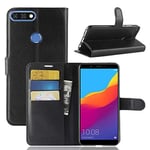 COPHONE® Etui Noir en Cuir Compatible avec Huawei Y7 2018 Coque Housse de Protection Etui porteufeuille Noir Haute qualité