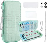 10 En 1 Étui De Transport Compatible Avec Nintendo Switch Oled, Nouvelle Coque Rigide Texture Crocodile Housse, Pochette De Protection Pour Rangement Jeux Switch Console Et Accessoires (Vert)