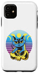 Coque pour iPhone 11 Chat bleu crâne jaune croissant de lune pleine lune céleste