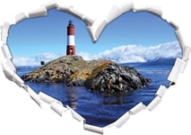 KAIASH 3d Wall Sticker Lighthouse with seals on a small island in the sea Heart shape in 3D look Wall or door sticker Wall sticker Wall decal Wall decoration 92x64cm