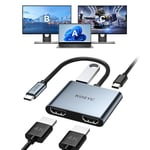 USB C to Dual HDMI Adapter 4K@30Hz, KOZYC USB C Hub Multiport Adapter with 2xHDMI, USB 3.0, 100W PD, Support Splitter function Extended Display for MacBook Pro Air Dell (MST For Windows Only)