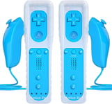 2 Pièce Manette De Wii Avec Manette Nunchuck,Contrôleur De Wii Télécommande Controller Pour Wii Remote Motion Plus Intégré Avec Contrôleur Nunchuk Étui En Silicone Dragonne Pour Wii (Bleu)