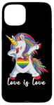 Coque pour iPhone 15 Plus Rainbow Unicorn Love Is Love Is Love LGBT LGBTQ Gay Lesbian Pride