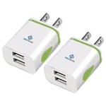 US 2 Pin to Dual USB Plug Adapter - 2 Pack, Travel Charger America USA Adaptor