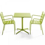 Ensemble table de jardin carrée et 2 fauteuils métal vert Palavas  Oviala