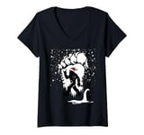 Womens Funny Bigfoot Christmas Loch Ness Santa Hat Snowflakes Xmas V-Neck T-Shirt