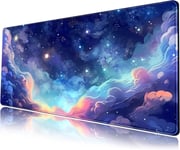 Tapis de bureau pastel Anime Space Nebula View Cute Esthétique Desk Pad Stars Galaxies Deep Dark Blue Cosmos Grand tapis de souris de jeu étendu XL pour ordinateur portable Clavier Tapis de souris 80