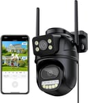 3K Camera Surveillance WiFi Exterieure, 6MP PTZ Outdoor IP Caméra Extérieur avec Double Objectif, Vision Nocturne Couleur, Détection de Mouvement, Audio Bidirectionnel, Stockage SD/Cloud