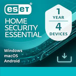 ESET HOME Security Essential | 4 Devices | 1 Year | Antivirus, Safe Banking & Browsing, Network Inspector, Webcam Protection included | Windows, MacOs & Android | Official UK Activation Code by email