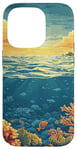 Coque pour iPhone 14 Pro Océan avec récifs coralliens vintage paysage graphique