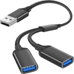 Câble de Splitter USB, 2 en 1 USB mâle vers 2USB 2.0 tête de Femme Splitter, Charge du Cordon d'alimentation d'extension, Transfert de données Expander pour Mac,Car,Xbox One, PS4, PS5, Laptop