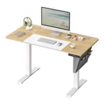 SONGMICS Bureau Électrique Assis-Debout, Bureau Réglable en Hauteur, 60 x 120 x (72-120) cm, 4 Hauteurs Mémorisables, Pochette de Rangement, pour Bureau, Jaune Pastel et Blanc Pur LSD015N01