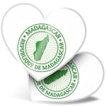 2 x Heart Stickers 15 cm - Republic De Madagascar Travel Map #4682