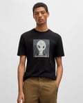 Boss Orange Tee Alien Mens Graphic Print T-Shirt - Black - Size Large