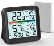 Thermomètre et Hygromètre Pour Intérieur et Extérieur Moniteur D'humidité Jauge de Température Numérique Stations Météorologiques avec Rétroéclairage Date, Valeur Min/Max Indicateur de Confort