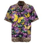 DOLCE & GABBANA DJ Khaled Hawaii Shirt w. Butterfly Print Leopard Purple Yellow