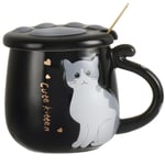 Kattmugg söt keramisk kaffekopp med söt kattkloslock i rostfritt stål sked, speciell teservis 400ml/13.5oz