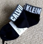 3 Pairs CALVIN KLEIN Black / Grey LOGO Socks Womens UK foot 4-7, 37-41 garage