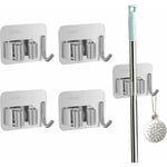 Linghhang - 4Pcs Accroche Balai Mural -Argent Porte Balais Mural Sans Percage avec Crochets, Support Balais Mural Auto Adhésif en Acier Inoxydable,