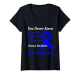 Womens Irritable Bowel Syndrome IBS Awareness Blue Ribbon Support V-Neck T-Shirt