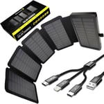 Batterie Externe Solaire Avec 5 Panneaux Pliables, Câble Universel 3en1 & Lampe Led. Kit Pour Randonnée Camping Survie. Power Bank, Alimentation Nomade Pour Smartphone Et Autres, I[Cdq091474]