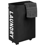 Foldable 45L Laundry Basket Rolling On Wheels Waterproof Washing Hamper Black