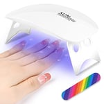 URAQT Mini Lampe UV Ongles Gel 6W, Lampe Led Ongles Professionnel, Lampe UV Ongles pour tous les vernis à ongles gel Compatible avec 2 mains ou pieds Lampe à ongles LED, (Blanc)