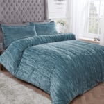 Sleepdown Crinkle Velvet Duck Egg Luxury Duvet Cover Quilt Bedding Set with Pillowcases - King (220cm x 230cm)