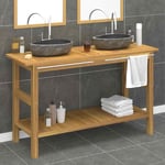 vidaXL Bathroom Vanity Cabinet with River Stone Sinks Solid Wood Teak UK NEW
