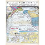 Burke How Japan Could Attack US 1937 Map Large Wall Art Print Canvas Premium Mural