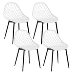 Klihome Chaise Salle à Manger Lot de 4, Chaise Scandinave, avec Dossier Creux, Chaise en Coque, Chaise Plastique, Chaise de Cuisine, Dossier et Siège en PP, Pieds en Métal, Blanc, K0018EZS-4