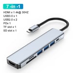 7 en 1 - Adaptateur Usb Hub Vers Type-c, R¿¿partiteur Usb 3 0, Hdmi 4k, Pour Macbook Air M1 2.0, Lecteur De Carte Micro Sd, Rj45