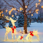 COSTWAY Light Up Reindeer Family, 3 Pieces Garden Christmas Figure Decorations with 230/255 Warm White Lights, Pre-Lit Xmas Ornament for Holiday Festivel（Medium