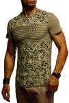 Leif Nelson T-shirt d'été pour homme avec col rond, coupe droite, en coton, t-shirt décontracté pour homme, t-shirt à manches courtes stretch, kaki, L