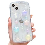 HZLFCZL Coque Compatible avec iPhone 13 Cute Dessin animé à Paillettes 3D Color Étoiles en Cristal cœur pour Femmes et Filles Kawaii Jolie Coque de Transparente Phone Case-Color Star